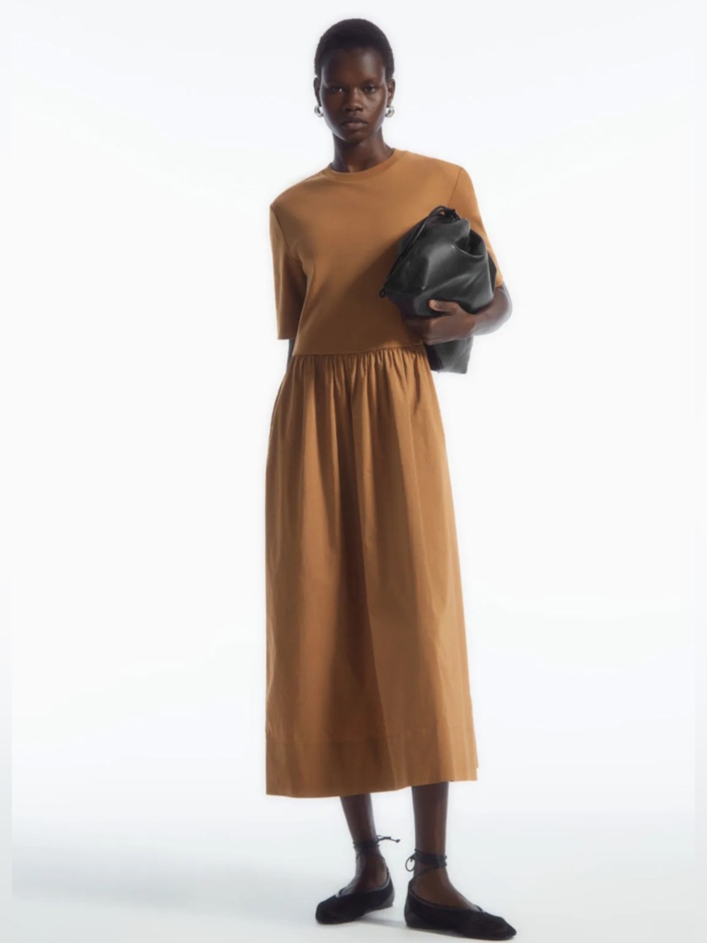 COS Camel Gathered Pocket Midi Dress Size S